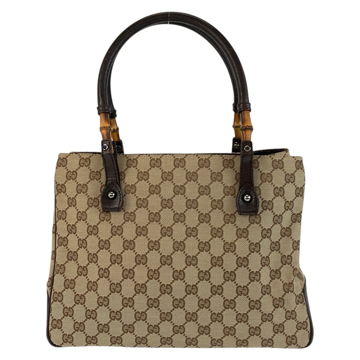 GUCCI Tote Bag 112526 GG canvas Beige Brown SilverMetal Tote Bag Shoulder Bag Bamboo Women