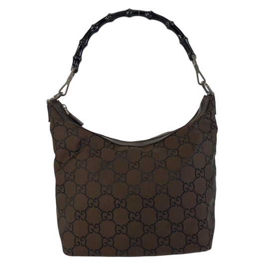 GUCCI Shoulder Bag 000 0531 Nylon Brown Bamboo GG pattern Women