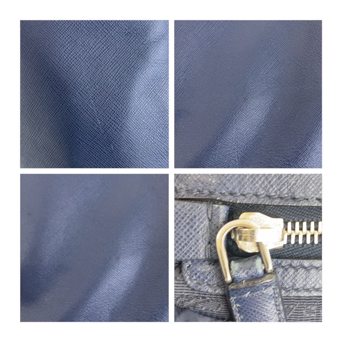 PRADA Tote Bag 7B leather Navy SilverMetal Tote Bag handbag Safiano Triangle With logo mens