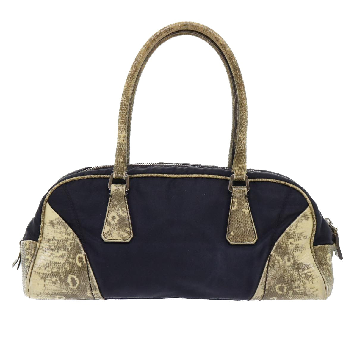 PRADA Hand Bag Nylon Leather Purple Beige Auth