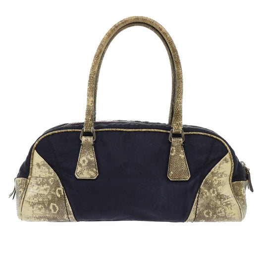 PRADA Hand Bag Nylon Leather Purple Beige Auth