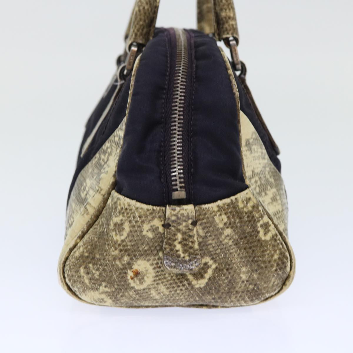 PRADA Hand Bag Nylon Leather Purple Beige Auth