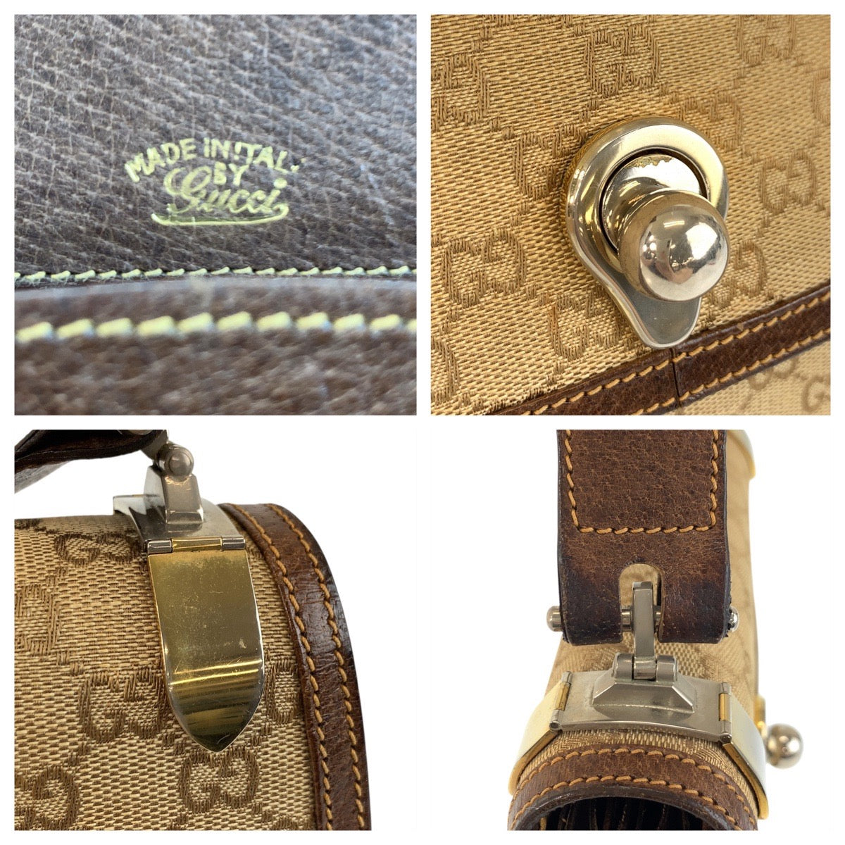 GUCCI Shoulder Bag GG canvas, leather Beige brown Old Gucci Women