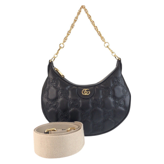 GUCCI Shoulder Bag leather Black GoldMetal Marmont GG matelasse