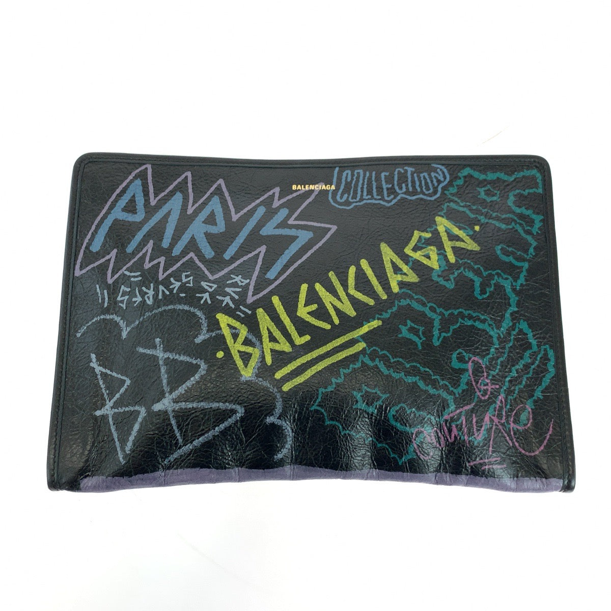 BALENCIAGA Clutch bag 443658 1060 leather black Clutch bag business bag graffiti print Women
