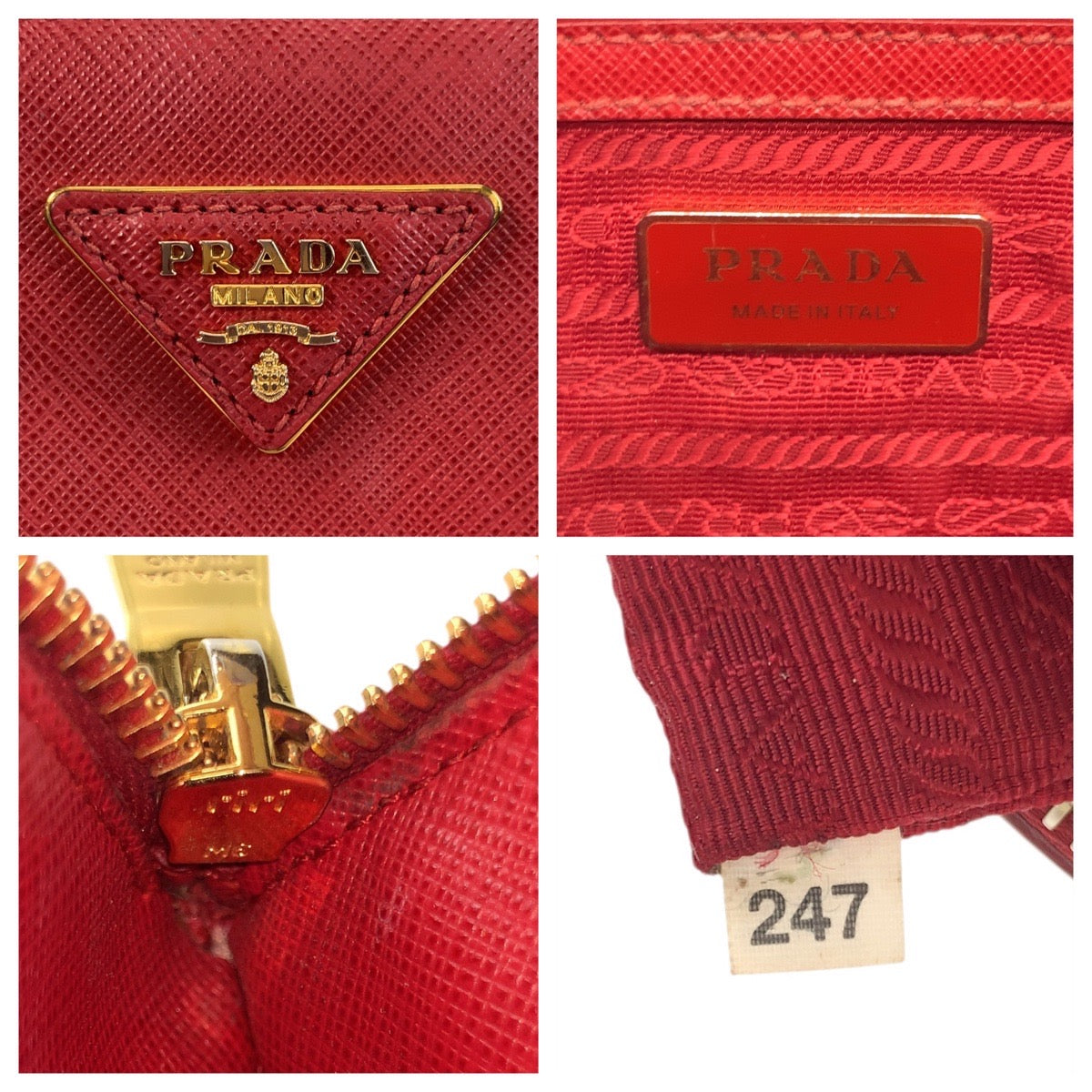 PRADA Handbag leather Red Gold Metal Safiano Galleria