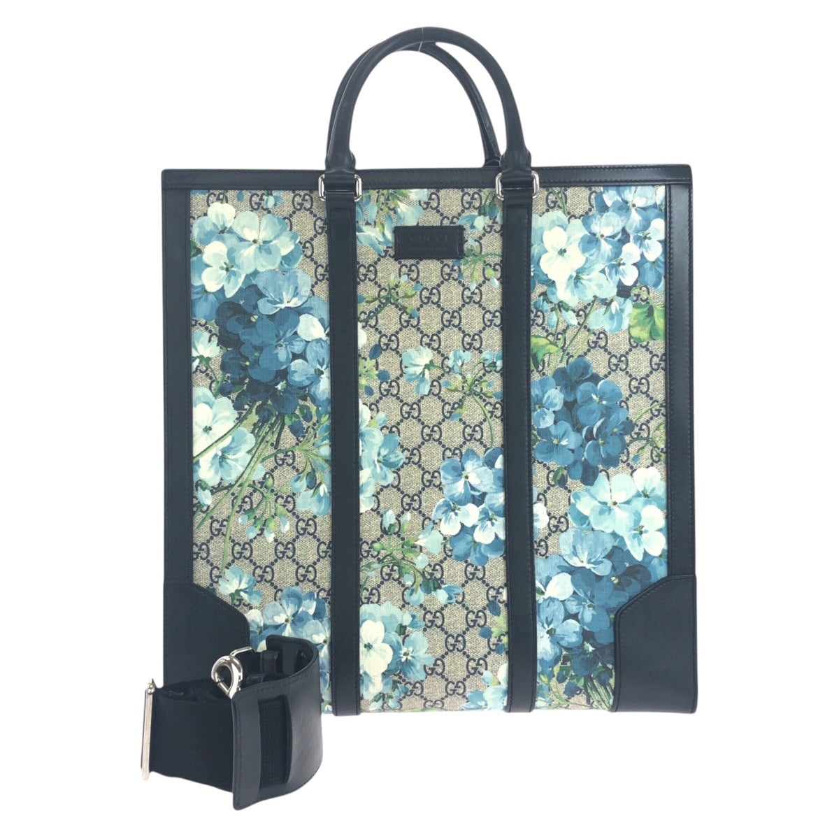 GUCCI Tote Bag 406387 GG Supreme Canvas Navy SilverMetal GG Blooms