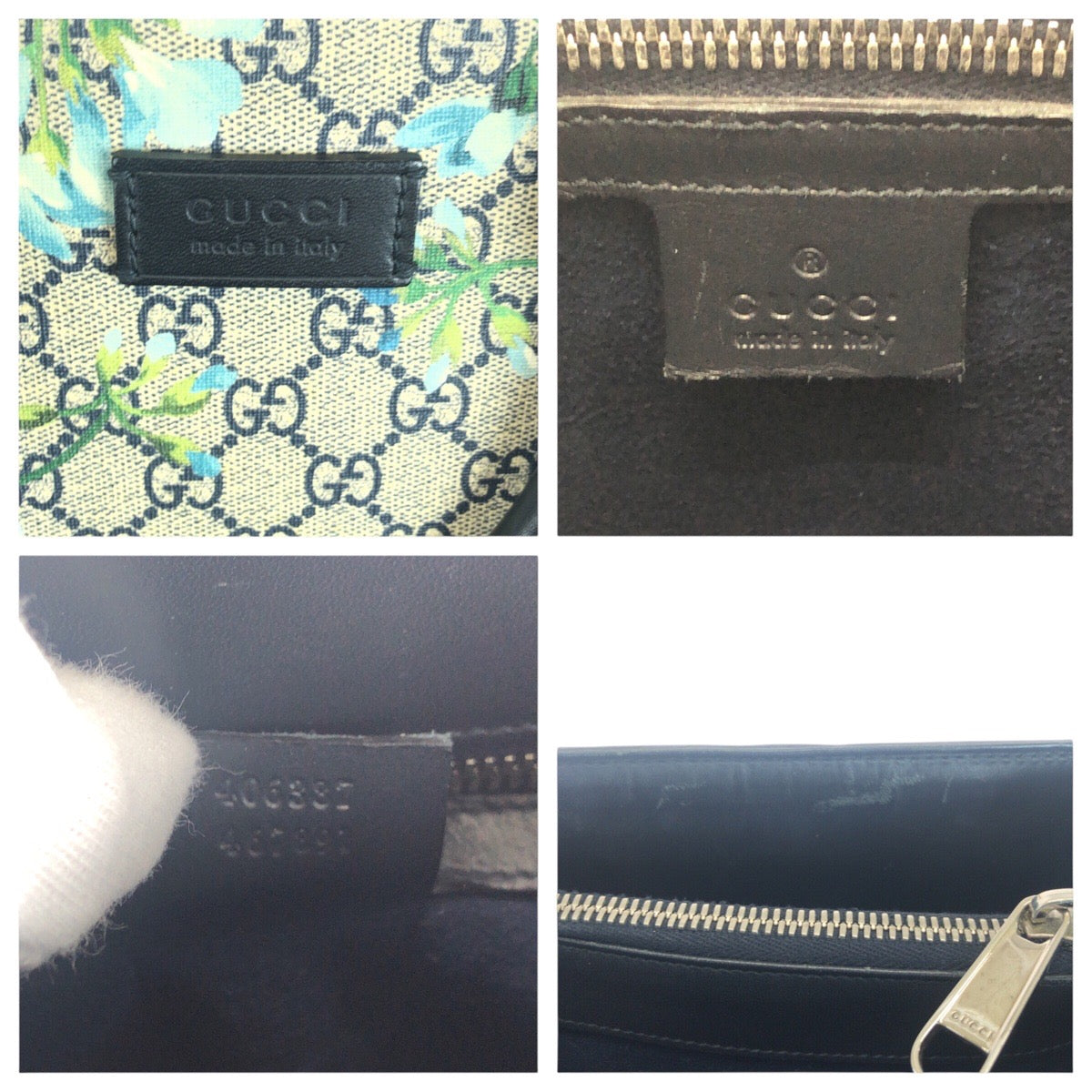 GUCCI Tote Bag 406387 GG Supreme Canvas Navy SilverMetal GG Blooms