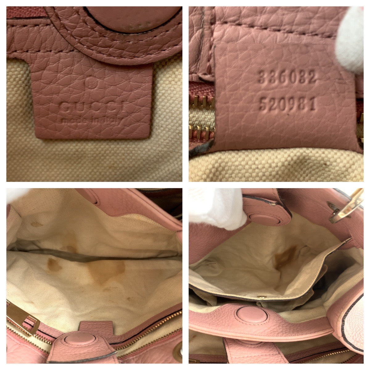 GUCCI Handbag 336082 leather Pink Brown SilverMetal Bamboo