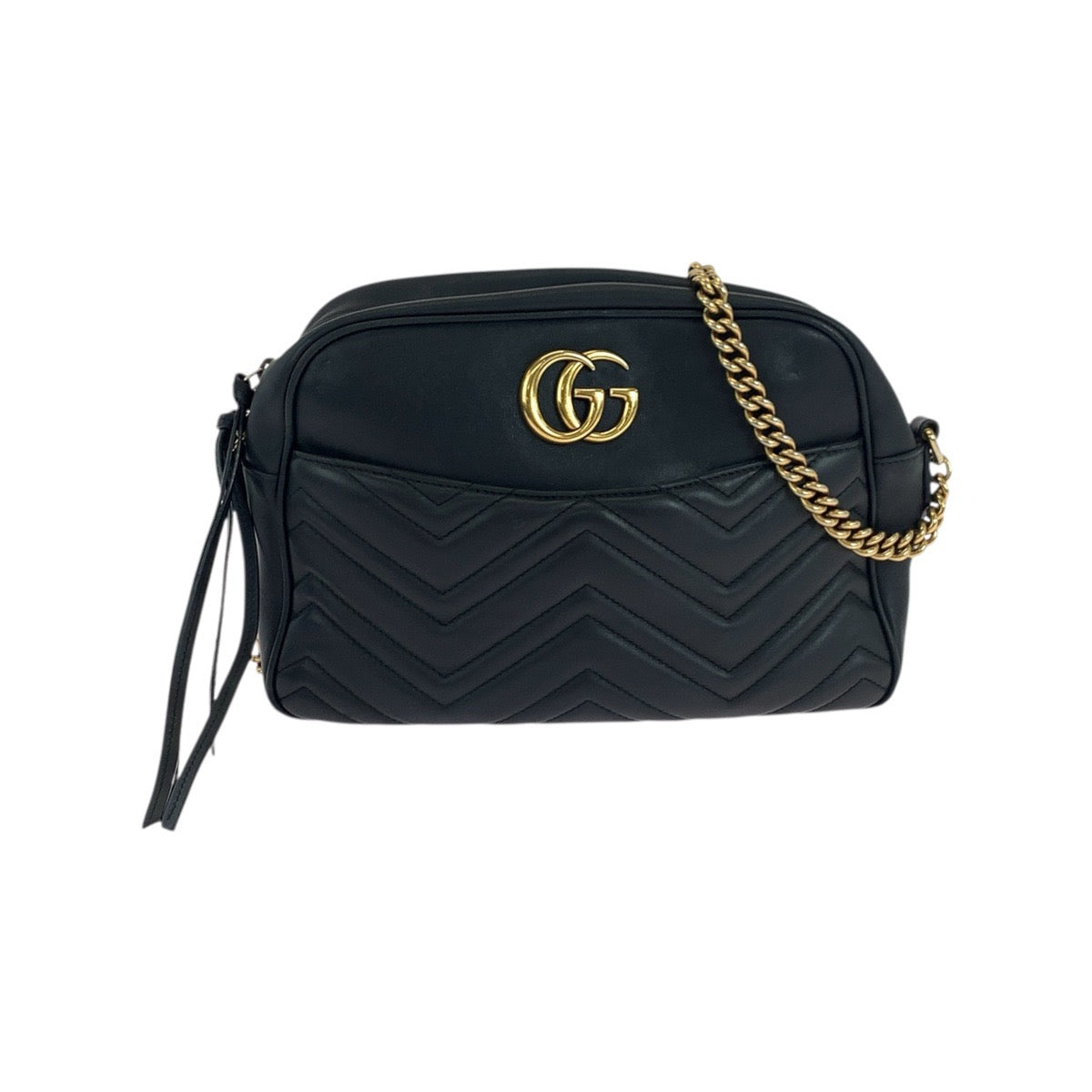 GUCCI Shoulder Bag 443499 leather Black GoldMetal ChainShoulder Bag Pochette GG Marmont quilting Women