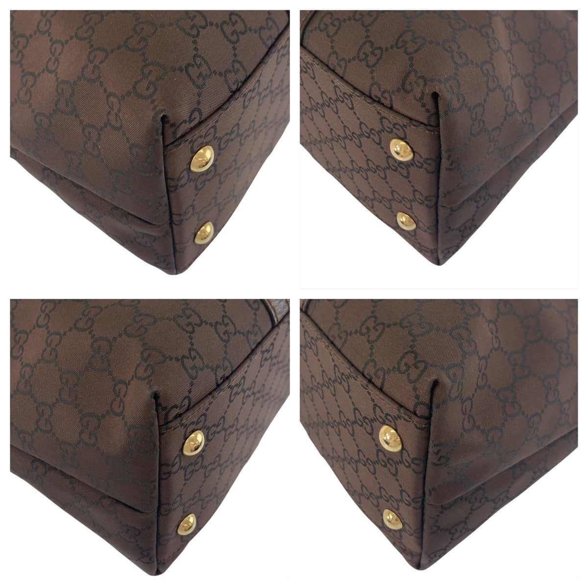 GUCCI Tote Bag 257302 Nylon Brown Gold Metal GG pattern