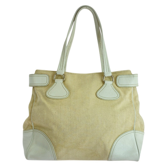 PRADA Tote Bag Canvas, Leather White Ivory Tote Bag Shoulder Bag Triangle With logo Women