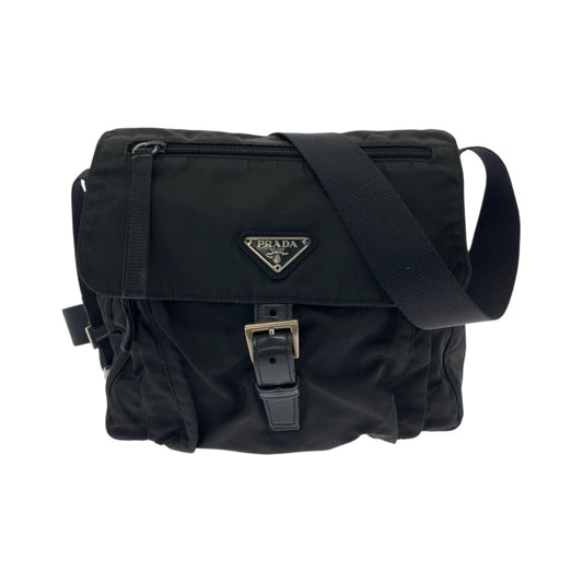 PRADA Shoulder Bag Nylon Black SilverMetal Shoulder Bag Messenger bag Test Triangle With logo Women