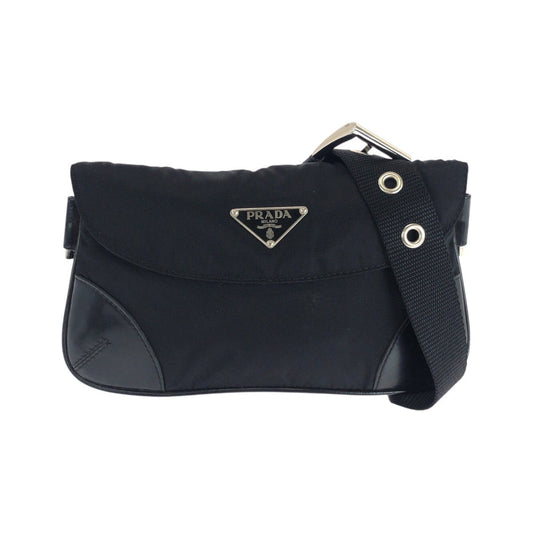 PRADA Waist bag Nylon, Leather Black SilverMetal Sling bag Test Triangle With logo Women