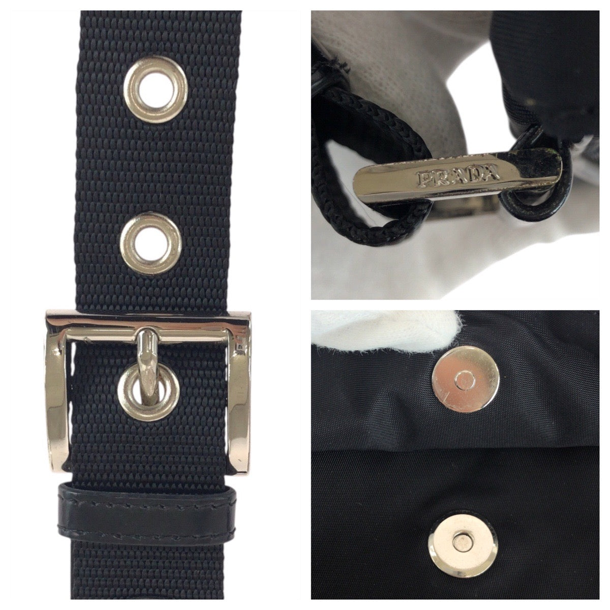 PRADA Waist bag Nylon, Leather Black SilverMetal Sling bag Test Triangle With logo Women