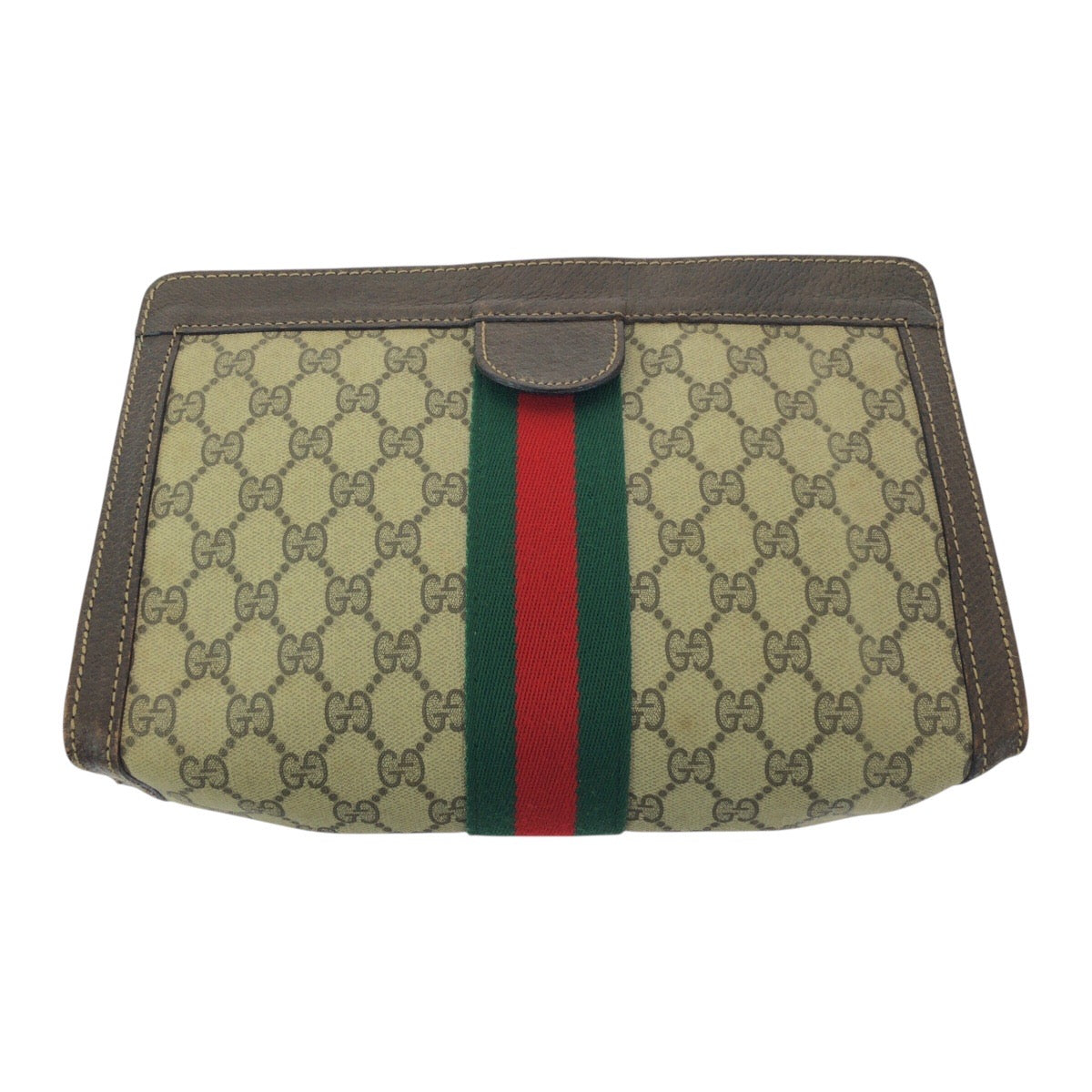 GUCCI Clutch bag GG Supreme canvas, leather Beige brown Clutch bag business bag Old Gucci Shelly Line mens