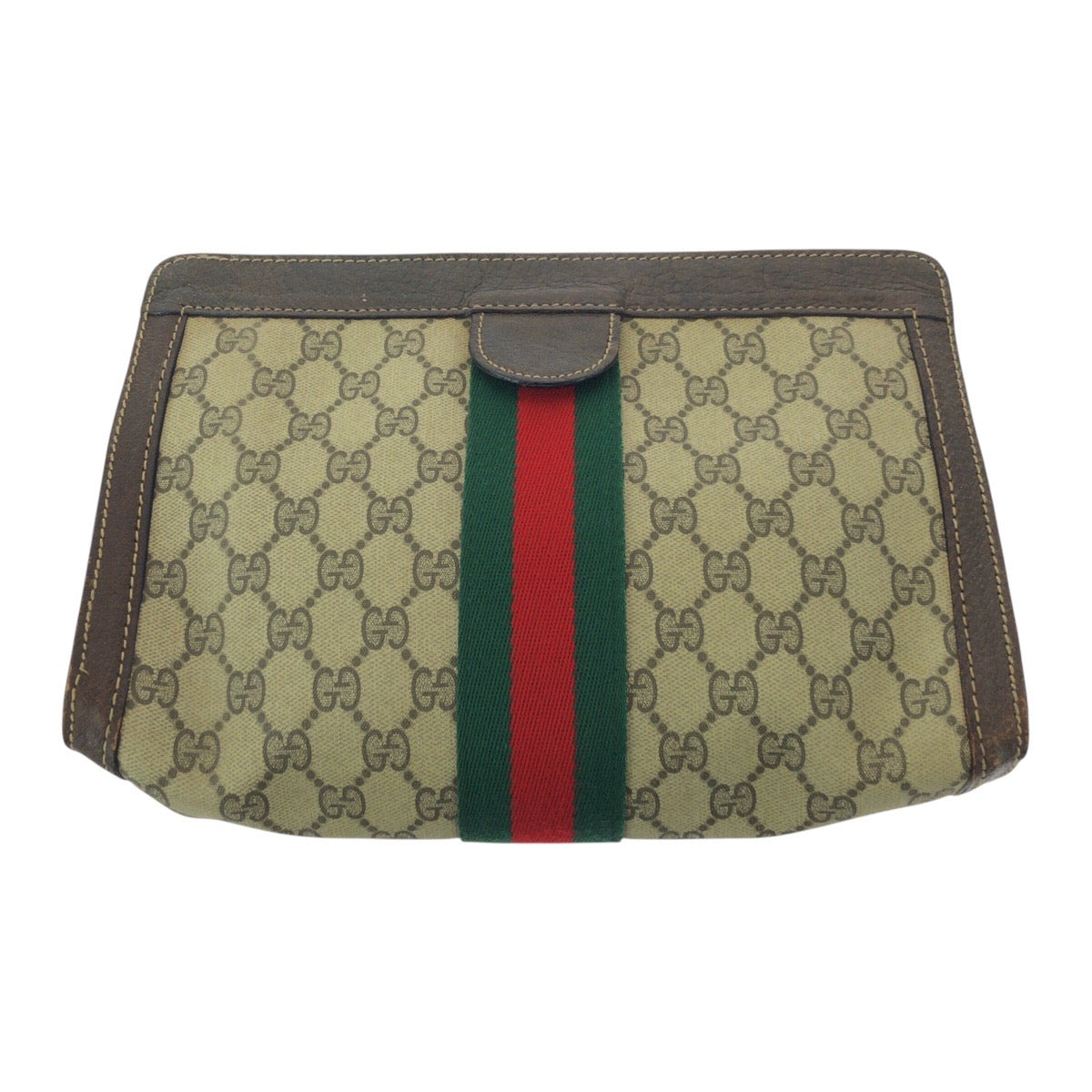 GUCCI Clutch bag GG Supreme canvas, leather Beige brown Clutch bag business bag Old Gucci Shelly Line mens