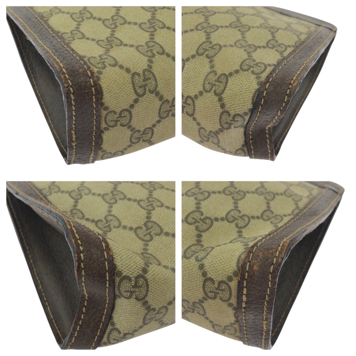 GUCCI Clutch bag GG Supreme canvas, leather Beige brown Clutch bag business bag Old Gucci Shelly Line mens