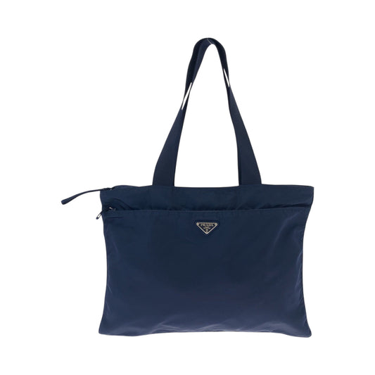 PRADA Tote Bag 31 Nylon Navy SilverMetal Tote Bag Shoulder Bag Test Triangle With logo Women