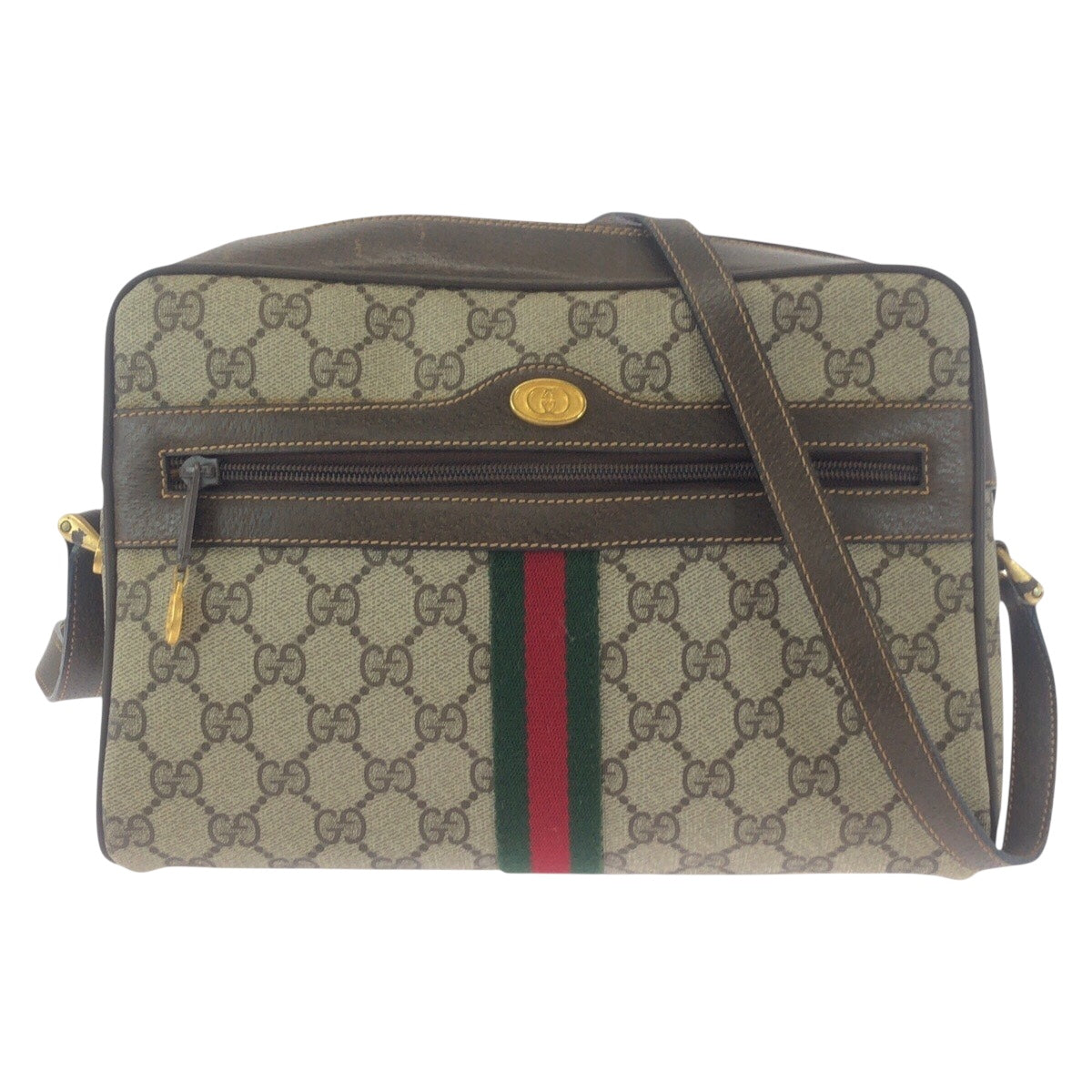 GUCCI Shoulder Bag 72 001 4071 GG Supreme canvas, leather Beige Brown Gold Metal Crossbody Shoulder Bag Old Gucci Shelly Line Women
