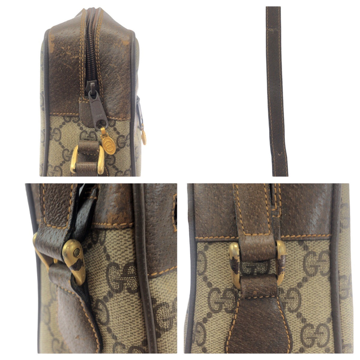 GUCCI Shoulder Bag 72 001 4071 GG Supreme canvas, leather Beige Brown Gold Metal Crossbody Shoulder Bag Old Gucci Shelly Line Women