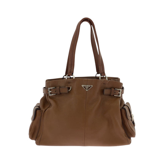PRADA Tote Bag BR3250 leather Brown Silver Metal Tote Bag Shoulder Bag Vitterodino Triangle With logo Women