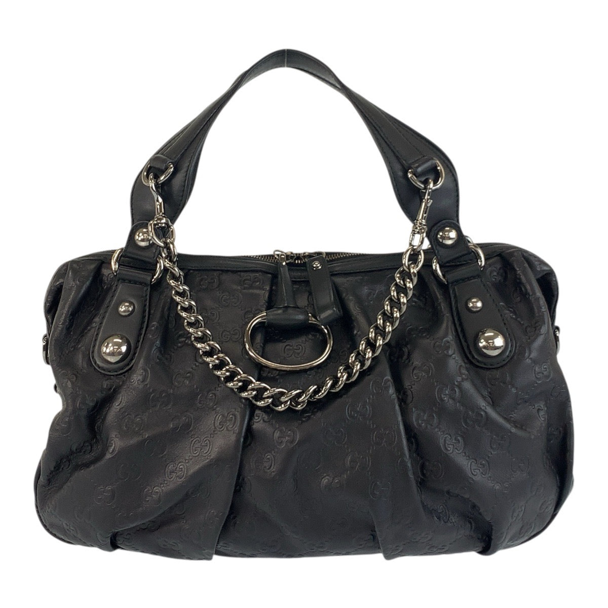 GUCCI Handbag 228594 leather Black SilverMetal Handbag Shoulder Bag Horsebit Guccissima Women