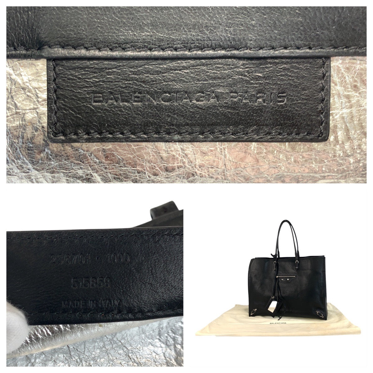 BALENCIAGA Tote Bag 236701 leather Black SilverMetal paper