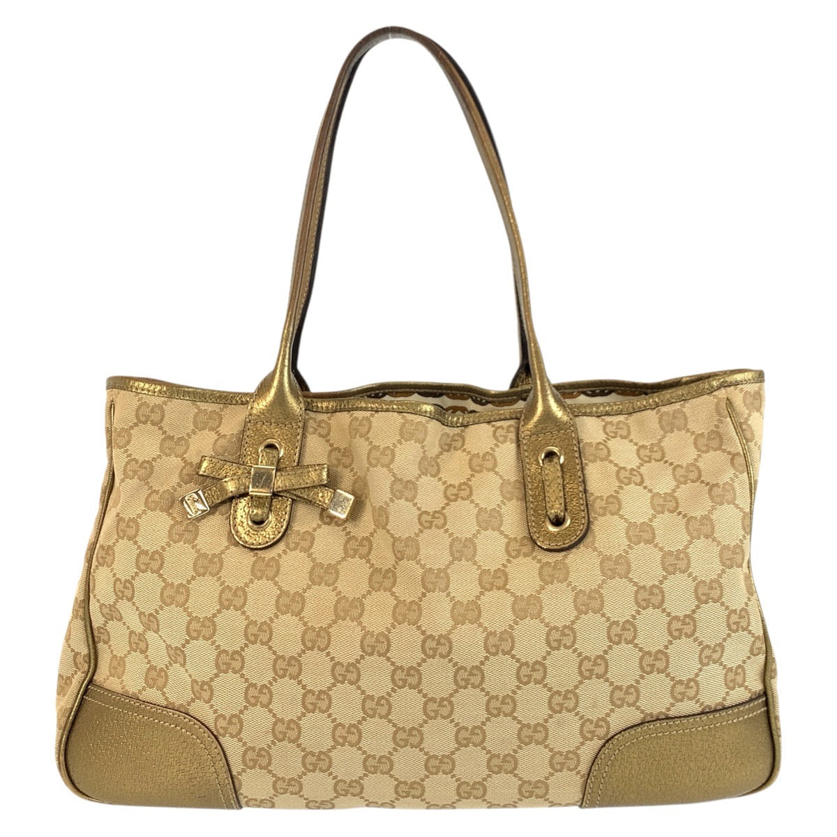 GUCCI Tote Bag 163805 GG canvas, leather Beige gold Tote Bag Shoulder Bag Pretty Women