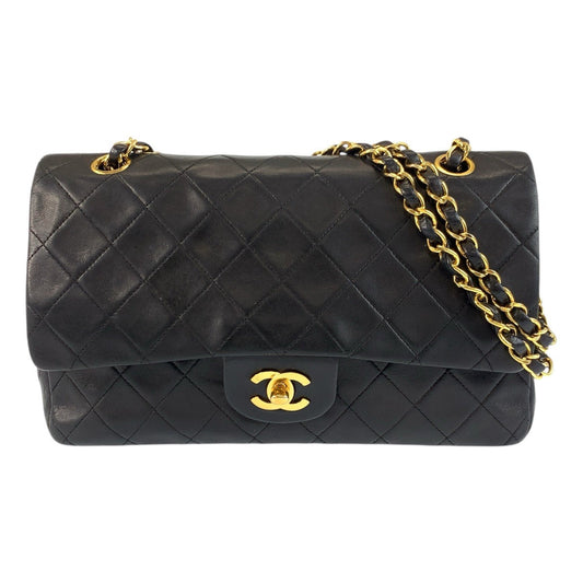 CHANEL Shoulder Bag lambskin Black GoldMetal ChainShoulder Bag matelasse 25 double flap COCO Mark Turnlock Women