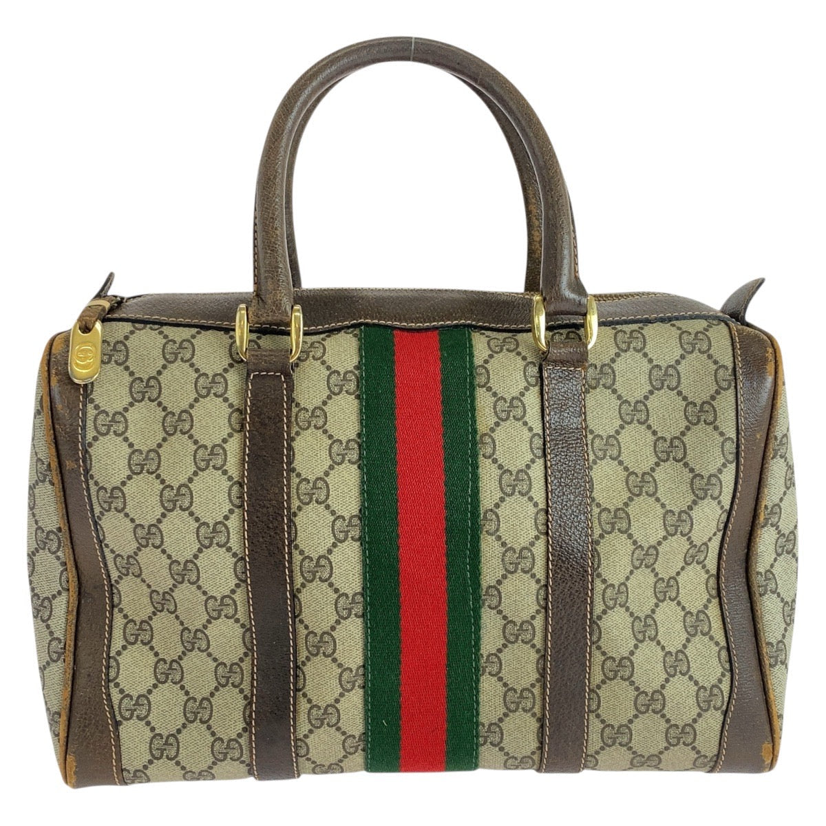 GUCCI Handbag GG Supreme canvas, leather Beige Brown Gold Metal Old Gucci Shelly Line Women