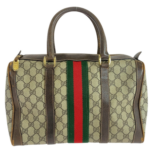 GUCCI Handbag GG Supreme canvas, leather Beige Brown Gold Metal Old Gucci Shelly Line Women
