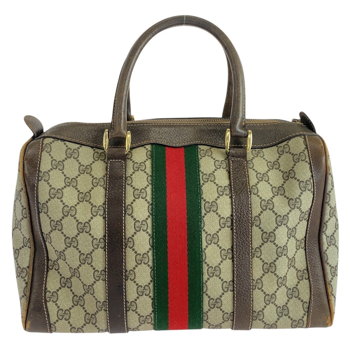 GUCCI Handbag GG Supreme canvas, leather Beige Brown Gold Metal Old Gucci Shelly Line Women
