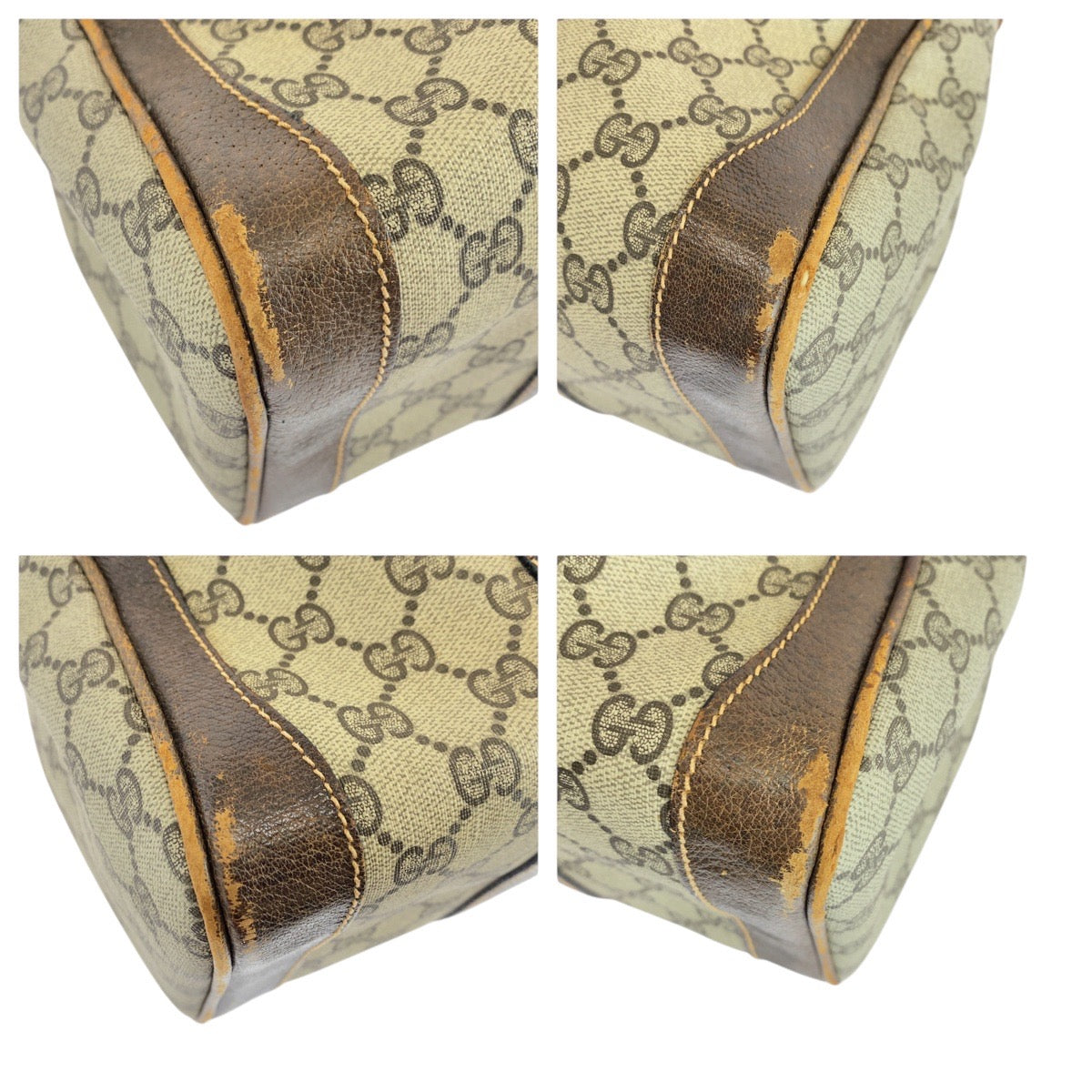 GUCCI Handbag GG Supreme canvas, leather Beige Brown Gold Metal Old Gucci Shelly Line Women