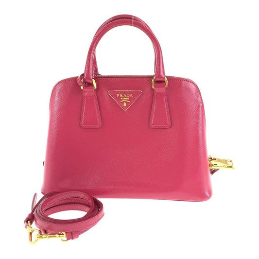 PRADA Shoulder Bag BL0838 leather Pink Gold Metal Safiano Triangle With logo