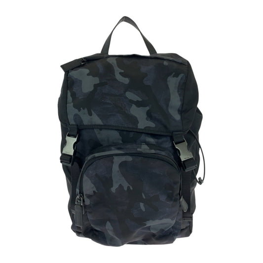 PRADA Backpack V135 Nylon Blue Black SilverMetal Tessuto Camouflage Pattern Triangle With logo