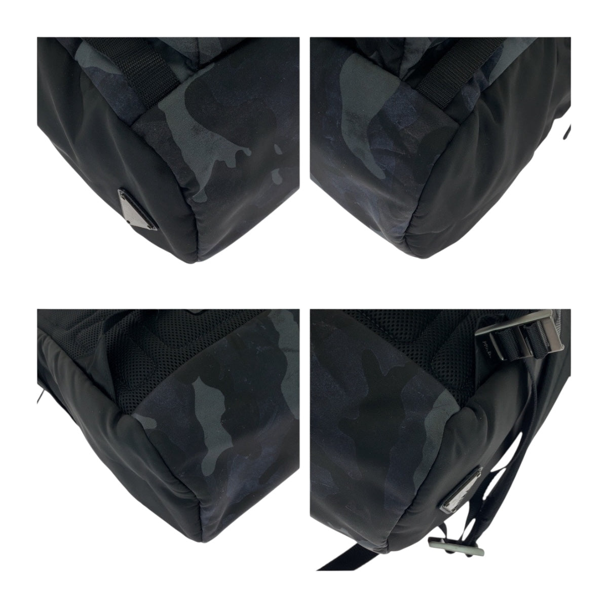 PRADA Backpack V135 Nylon Blue Black SilverMetal Tessuto Camouflage Pattern Triangle With logo