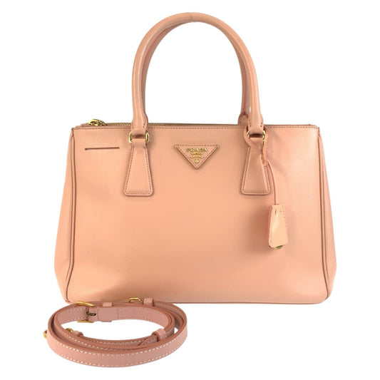 PRADA Handbag leather Pink Gold Metal Safiano Galleria TriangleWith logo