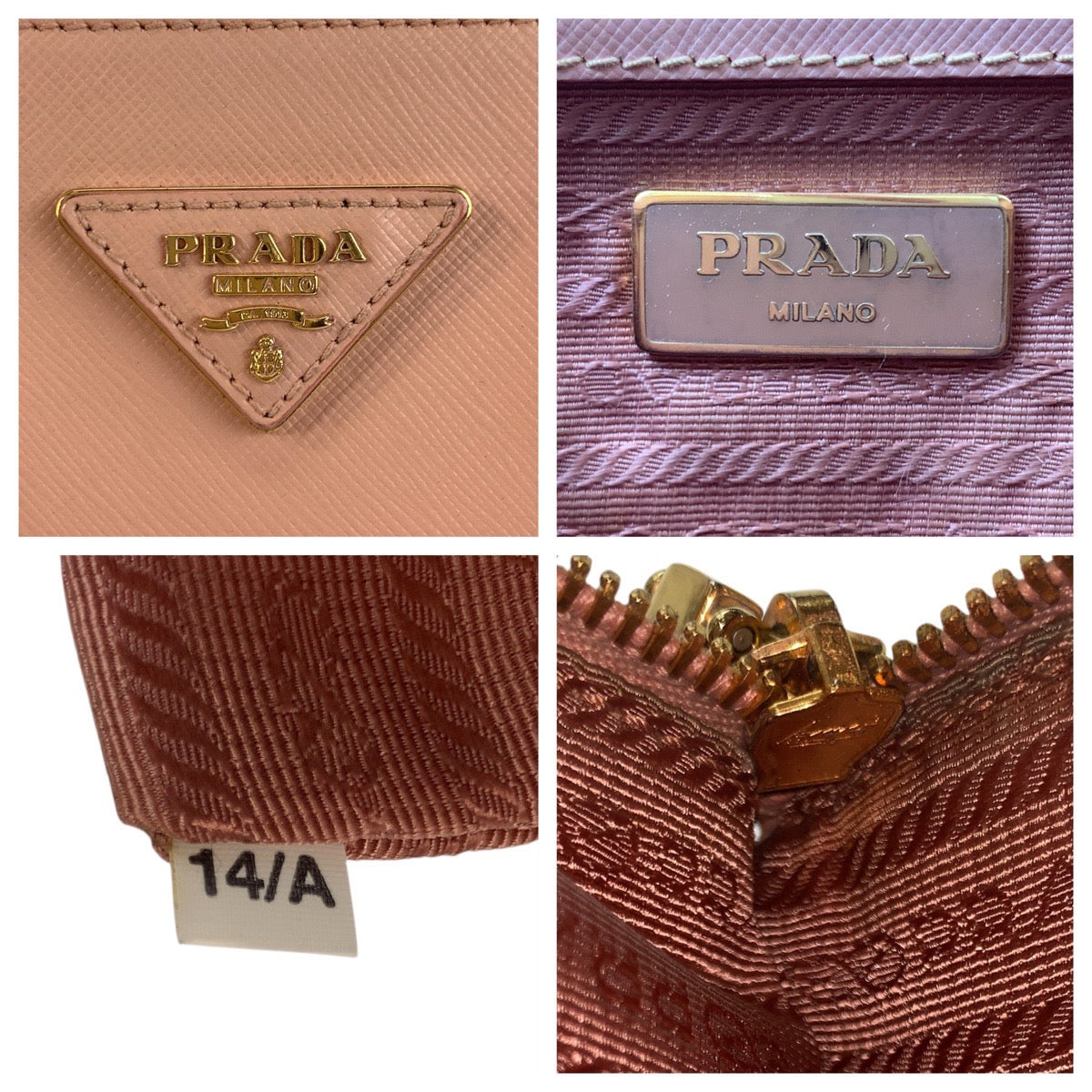PRADA Handbag leather Pink Gold Metal Safiano Galleria TriangleWith logo