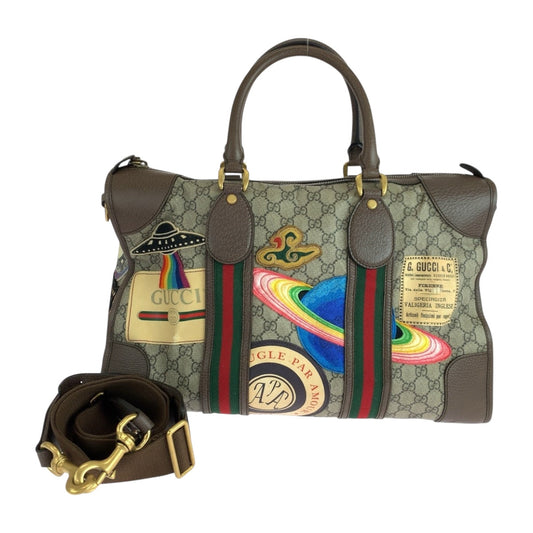 GUCCI Shoulder Bag 459311 PVC Beige Brown Multicolor Gold Metal Sherry line Courier