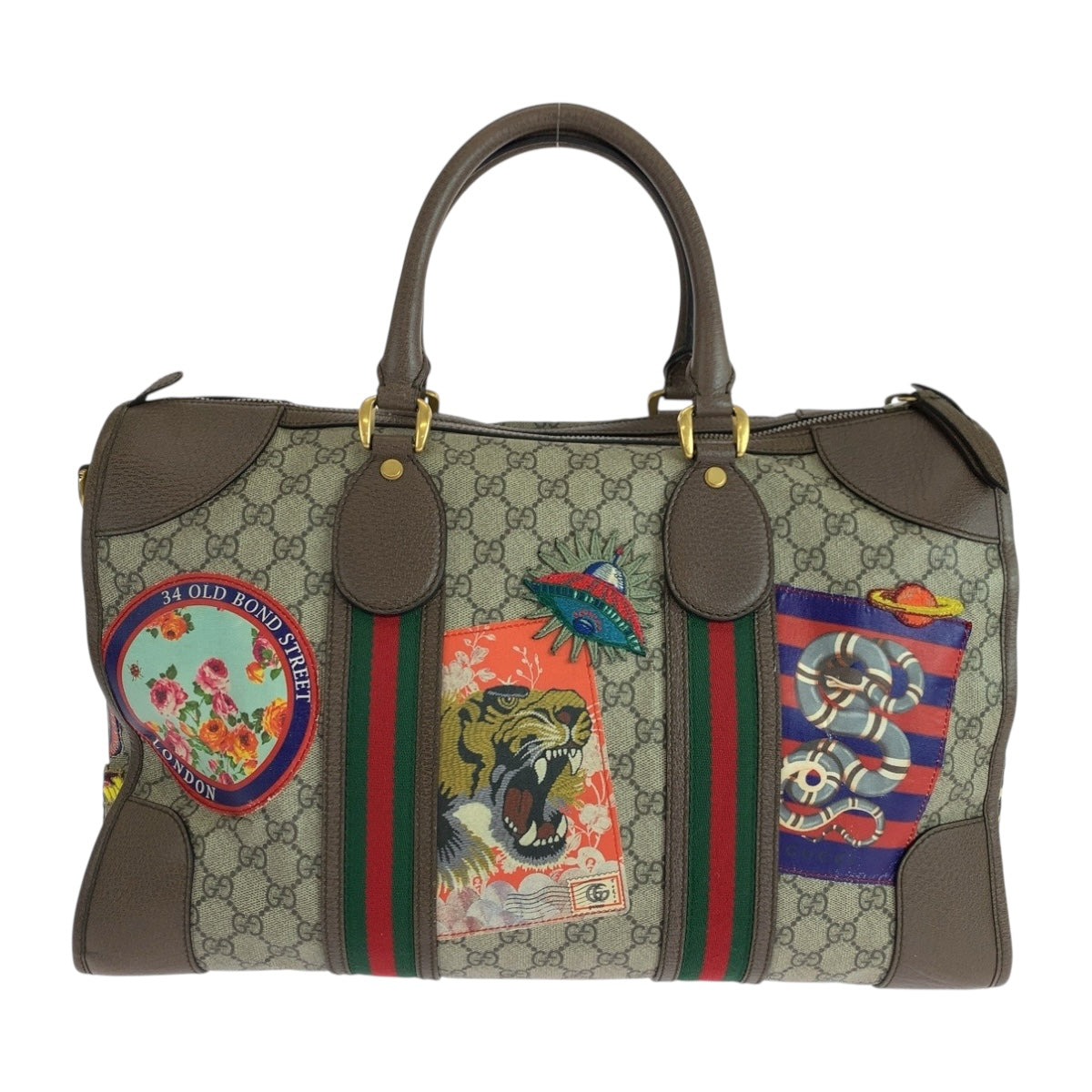 GUCCI Shoulder Bag 459311 PVC Beige Brown Multicolor Gold Metal Sherry line Courier