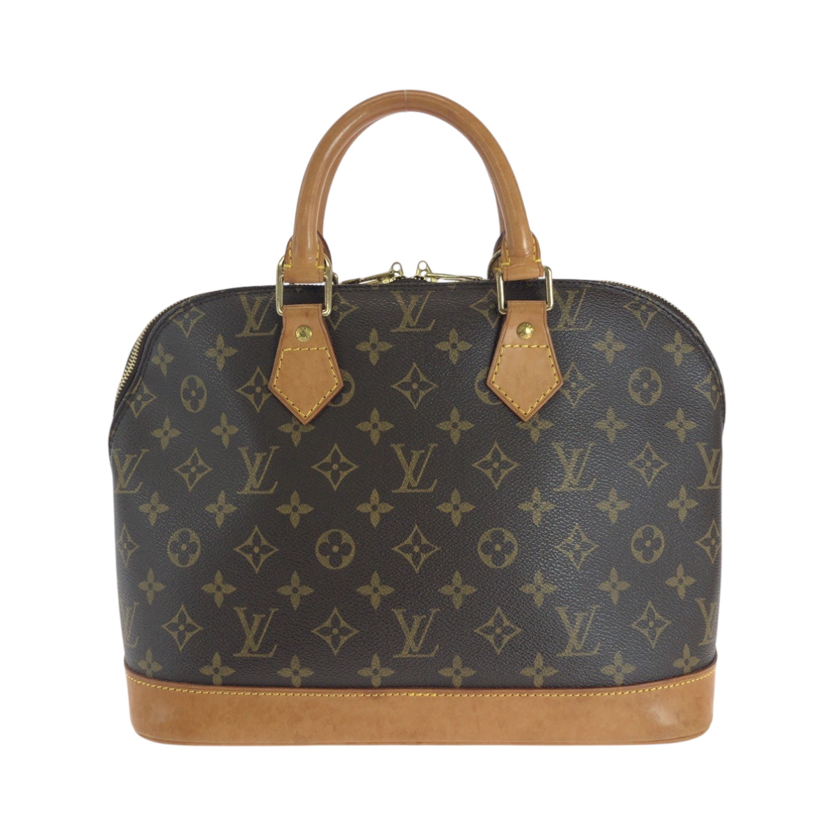 LOUIS VUITTON Handbag PVC Brown Gold Metal Monogram Alma