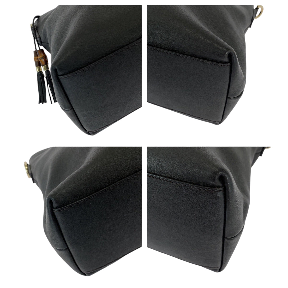 GUCCI Shoulder Bag 365346 leather Black SilverMetal Bamboo Tassel