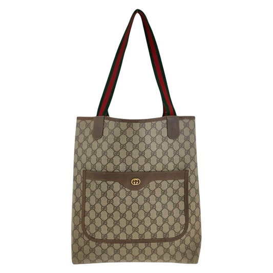 GUCCI Tote Bag 002 58 6487 GG Supreme Canvas Beige Multicolor Gold Metal Old Gucci Shelly Line