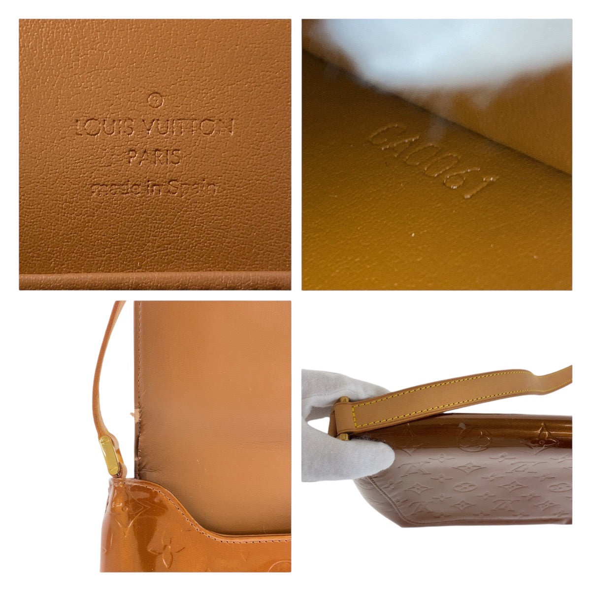 LOUIS VUITTON Shoulder Bag enamel Bronze Brown GoldMetal Vernis Thompson Street