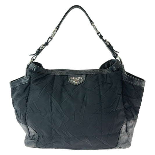 PRADA Shoulder Bag Nylon Black SilverMetal Tessuto Wrinkled Triangle With logo