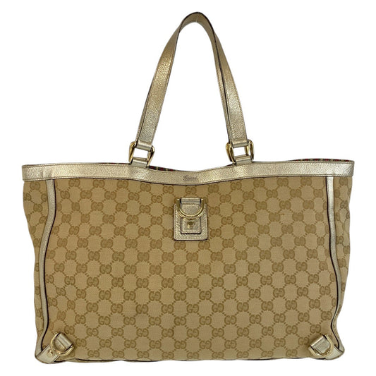 GUCCI Tote Bag 141472 GG canvas Beige Gold Metal Abbey