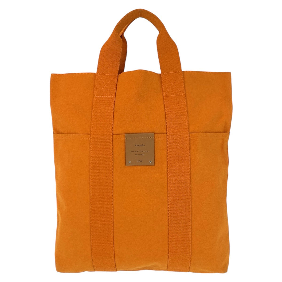 HERMES Tote Bag canvas Orange Fool Toe Cabas French Festival