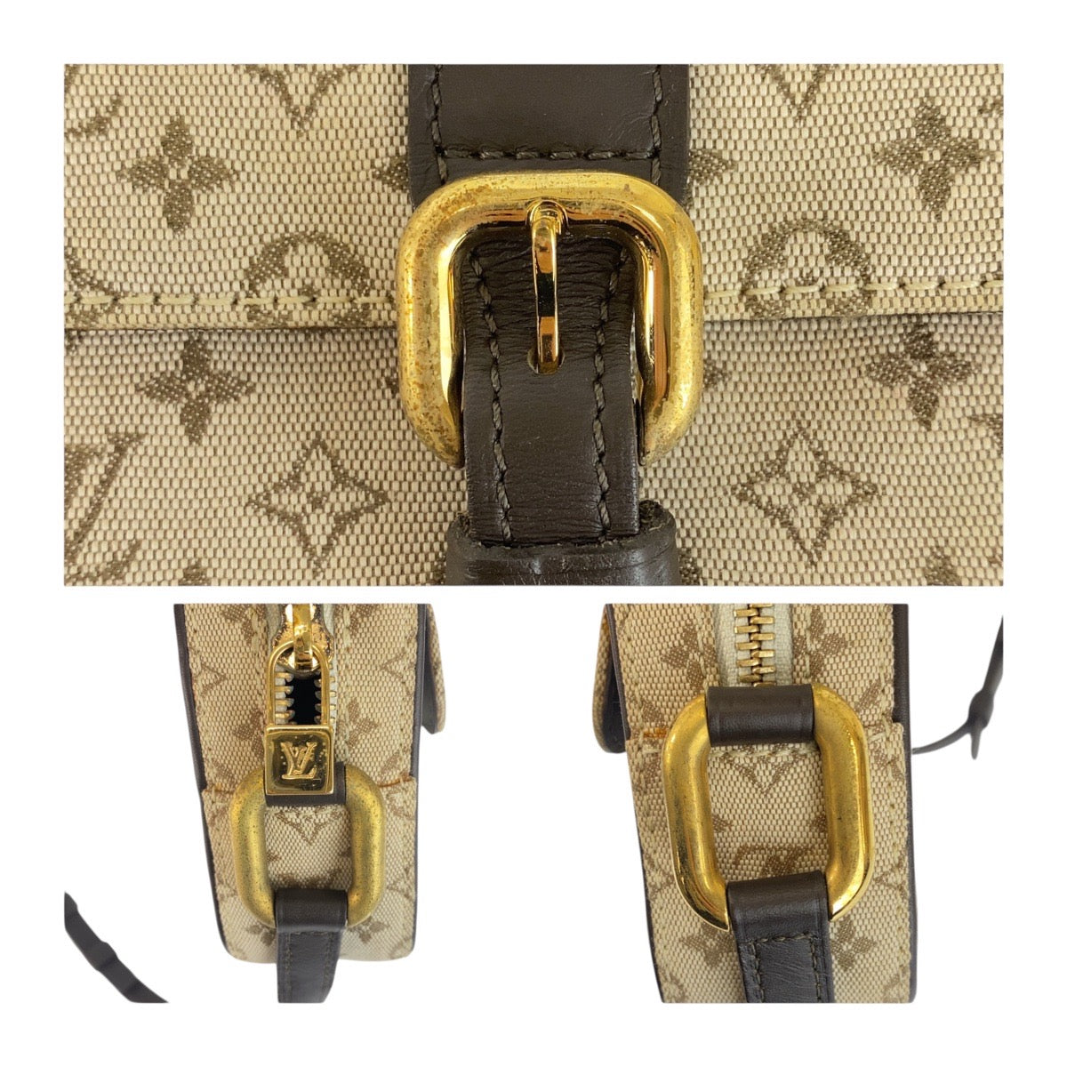   LOUIS VUITTON Shoulder Bag canvas Beige Brown Gold Metal Monogram mini Juliet