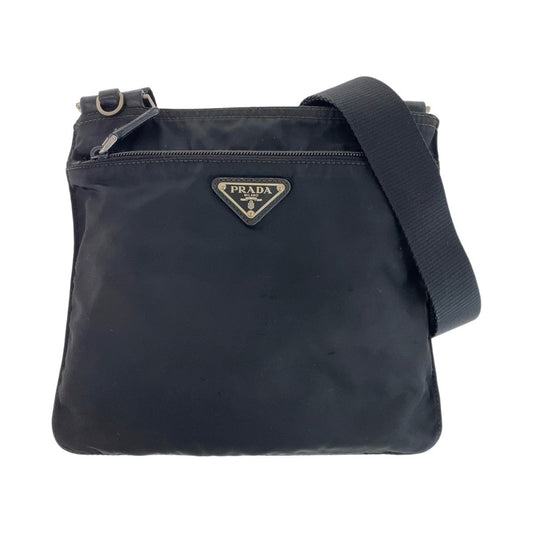 PRADA Shoulder Bag Nylon Black SilverMetal Test Triangle With logo